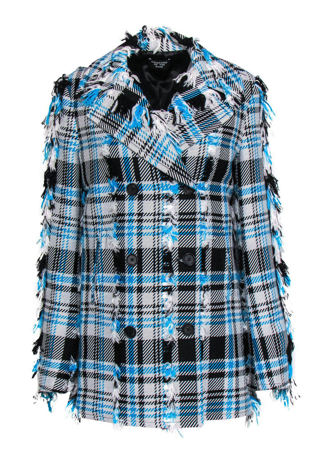 Current Boutique-Creatures of the Wind - Electric Blue, White & Black Plaid Double Breasted Coat Sz 8