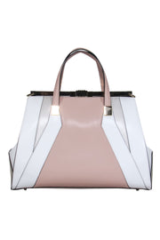 Current Boutique-Cromia - Pink, White & Taupe Snap Clasp Convertible Satchel