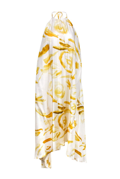 Current Boutique-Cult Gaia - White & Yellow Abstract Print Halter Maxi Dress Sz S