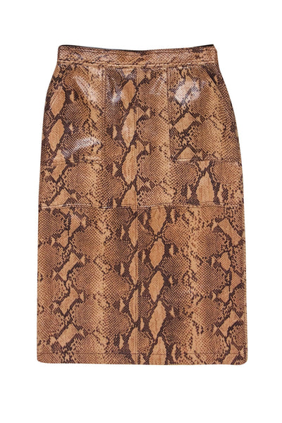 Current Boutique-Current Air - Brown Snakeskin Print Faux Leather Midi Skirt Sz 6