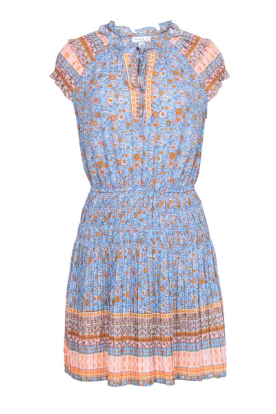 Current Boutique-Current Air - Light Blue Floral Print Mini Dress w/ Pleats Sz S