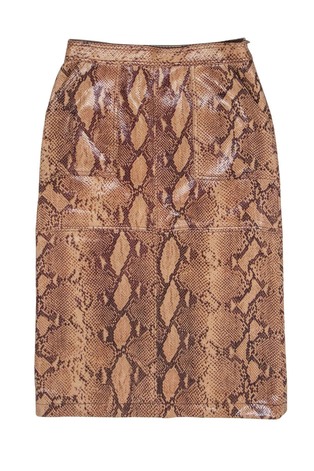 Current Boutique-Current Air - Tan Snakeskin Print A-line Slit Front Skirt Sz 6
