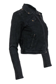 Current Boutique-Current/Elliott - Black Denim Moto-Style Zip-Up Jacket Sz S