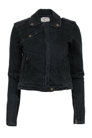 Current Boutique-Current/Elliott - Black Denim Moto-Style Zip-Up Jacket Sz S