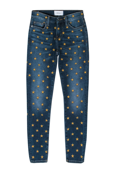 Current Boutique-Current/Elliott - Medium Wash Gold Star Embroidered Skinny Jeans Sz 24