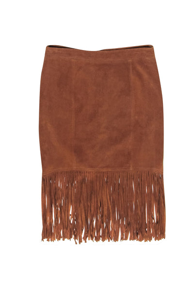Current Boutique-Cusp - Brown Faux Suede Fringed Skirt Sz XS