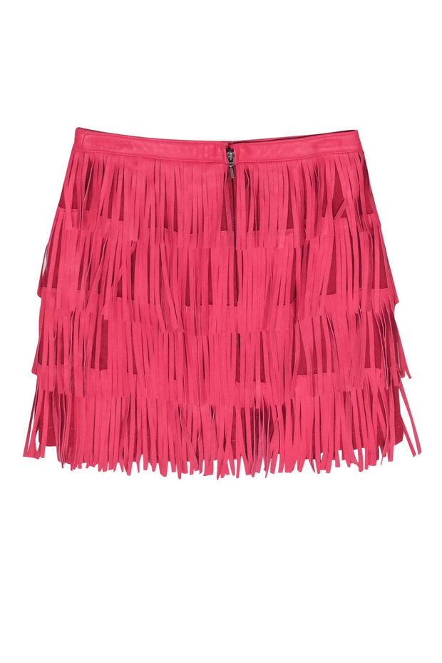 Current Boutique-Cusp by Neiman Marcus - Raspberry Pink Leather Fringed Miniskirt Sz XS