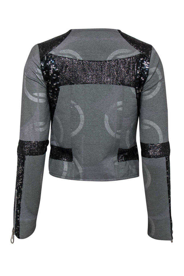 Current Boutique-Custo Barcelona - Grey & Black Sequined Zip-Up Jacket Sz S