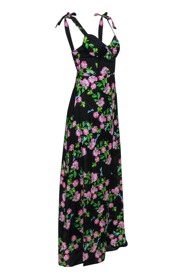 Current Boutique-Cynthia Rowley - Black Floral & Dragonfly Silk Maxi Dress Sz 4