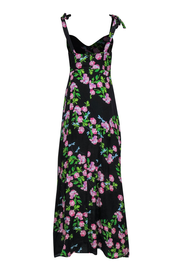 Current Boutique-Cynthia Rowley - Black Floral & Dragonfly Silk Maxi Dress Sz 4