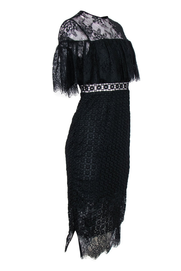 Current Boutique-Cynthia Rowley - Black Lace & Eyelet Ruffled Midi Dress Sz 2