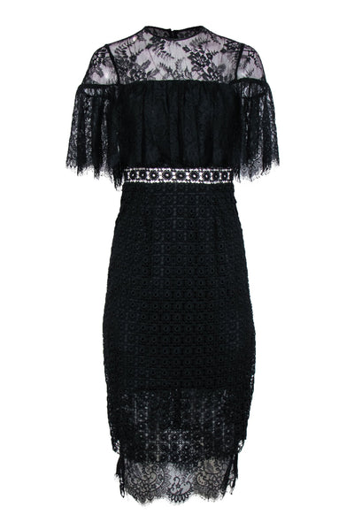 Current Boutique-Cynthia Rowley - Black Lace & Eyelet Ruffled Midi Dress Sz 2