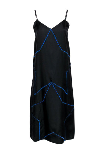 Current Boutique-Cynthia Rowley - Black Satin Slip Dress w/ Blue Star Design Sz XS