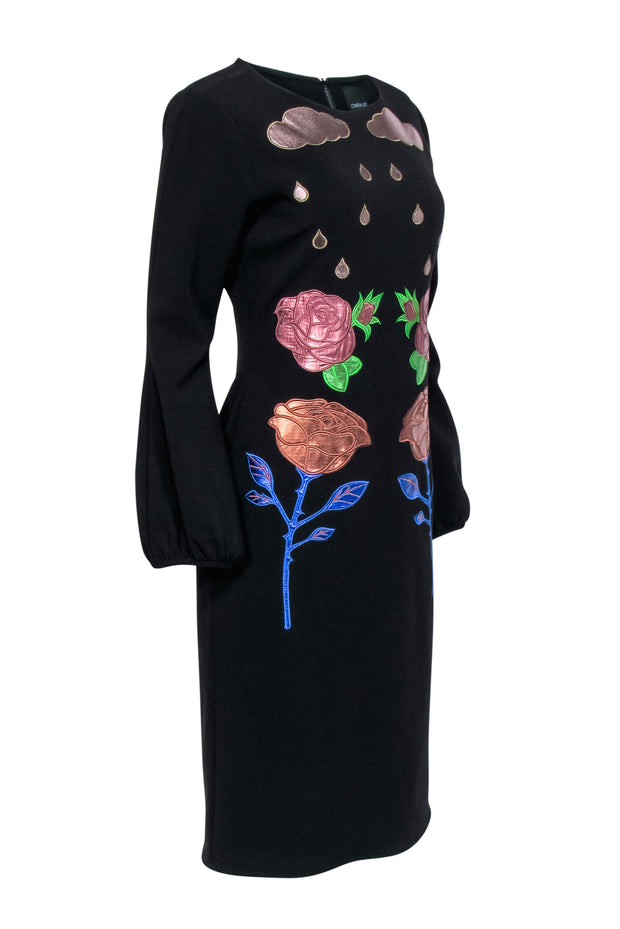 Current Boutique-Cynthia Rowley - Black w/ Embroidered Metallic Flowers & Rain Clouds Dress Sz 6