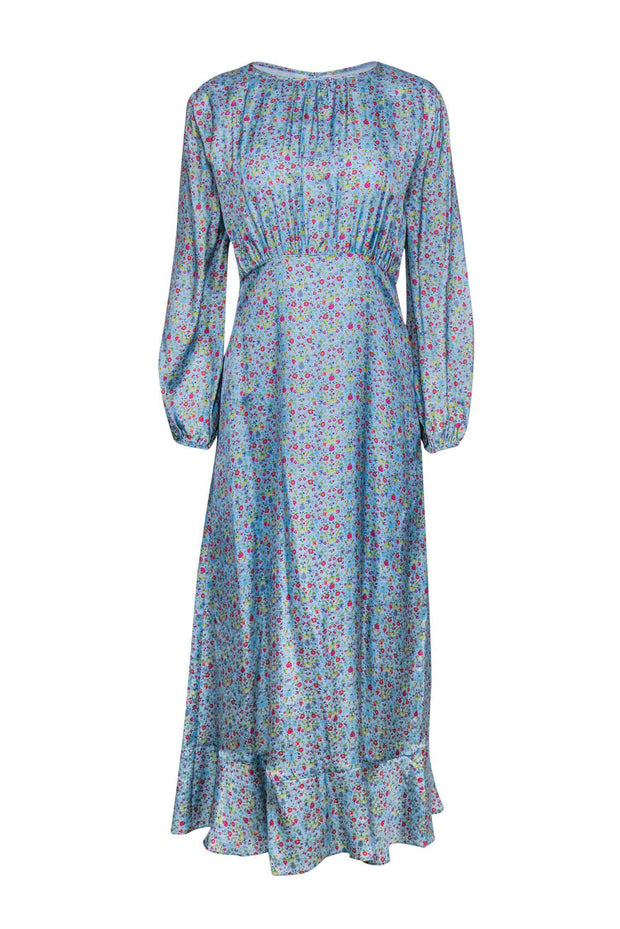 Current Boutique-Cynthia Rowley - Blue Floral Print Long Sleeve Maxi Dress Sz 8