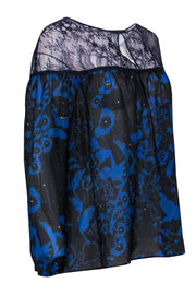 Current Boutique-Cynthia Rowley - Cobalt Blue Floral Long Sleeve Blouse w/ Lace Details Sz M