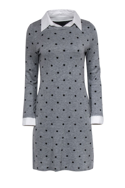 Current Boutique-Cynthia Rowley - Grey & Black Polka Dot Collared Sweater Dress Sz M