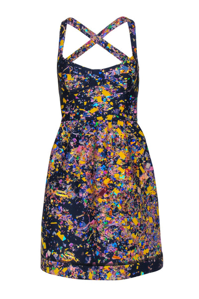 Current Boutique-Cynthia Rowley - Navy Confetti Print Bustier A-Line Dress Sz 0