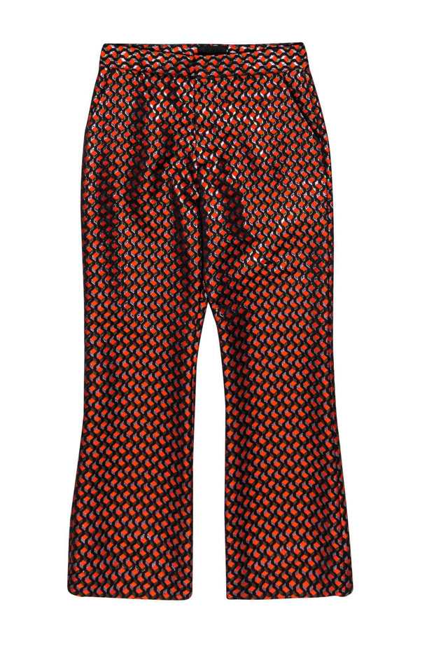 Current Boutique-Cynthia Rowley - Orange, Black & Silver Printed Straight Leg Trousers Sz 8