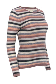 Current Boutique-Cynthia Rowley - Pink, Grey & Cream Striped Cashmere Sweater Sz S