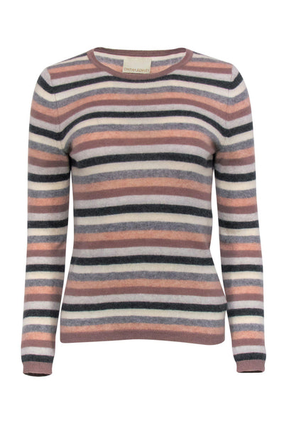 Current Boutique-Cynthia Rowley - Pink, Grey & Cream Striped Cashmere Sweater Sz S