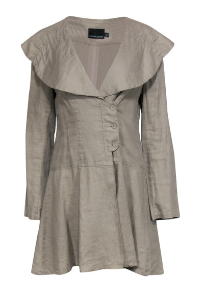 Current Boutique-Cynthia Rowley - Taupe Linen Wide-Collared Button Front Dress Sz M