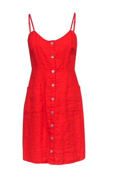 Current Boutique-Cynthia Rowley - Tomato Red Button-Up Linen Sheath Dress Sz 6