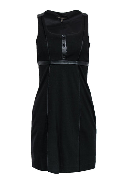 Current Boutique-Cynthia Steffe - Black Babydoll Leather Trim Dress w/ Lace-Up Back Sz 2