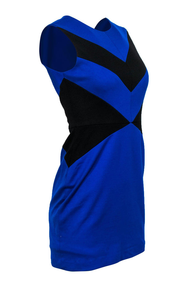 Current Boutique-Cynthia Steffe - Black & Blue Chevron Sheath Dress Sz 4