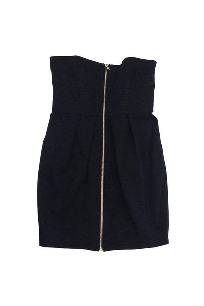 Current Boutique-Cynthia Steffe - Black Cotton Gold Zipper Strapless Dress Sz 8