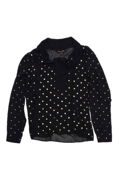Current Boutique-Cynthia Steffe - Black & Gold Studded Long Sleeve Blouse Sz 6