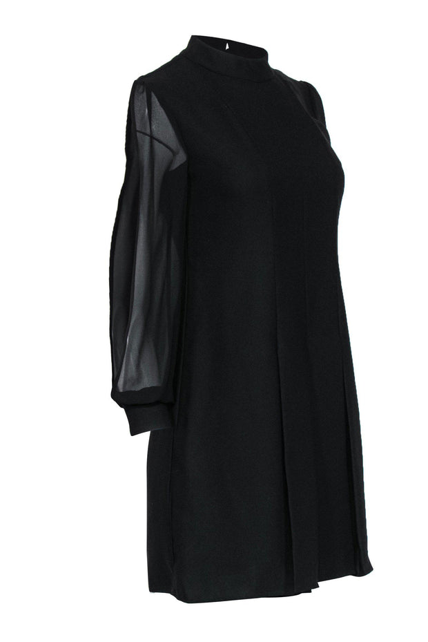 Current Boutique-Cynthia Steffe - Black Mesh Sleeved Mini Dress w/ Pleats Sz 2