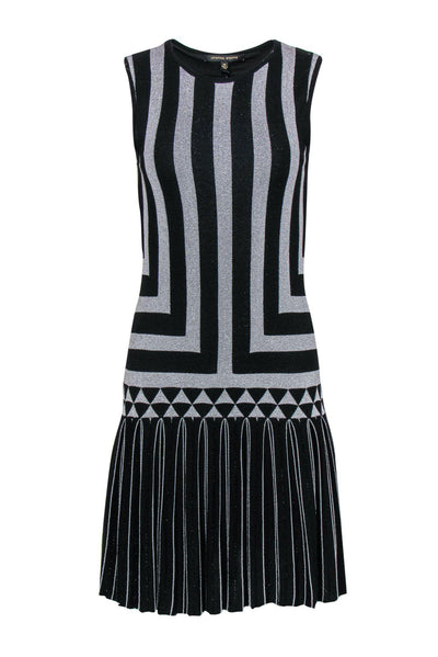 Current Boutique-Cynthia Steffe - Black & Silver Striped Drop Waist Dress Sz XS