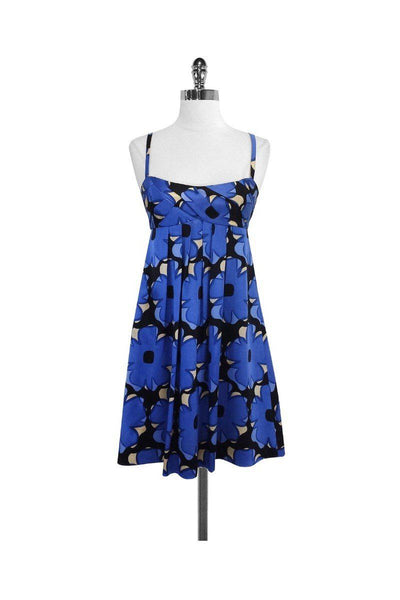 Current Boutique-Cynthia Steffe - Blue & Black Floral Print Silk Dress Sz 0
