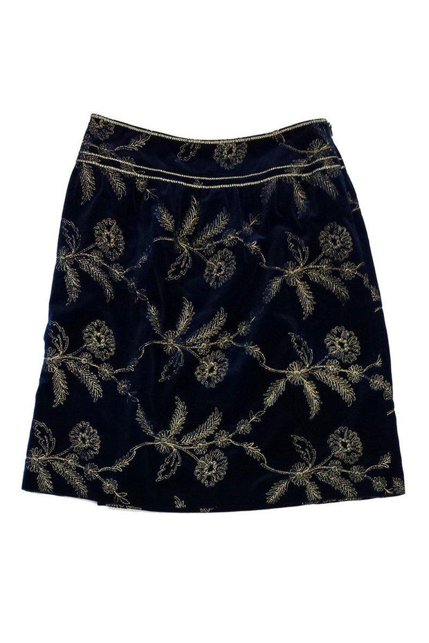 Current Boutique-Cynthia Steffe - Blue & Gold Velvet Embroidered Skirt Sz 6
