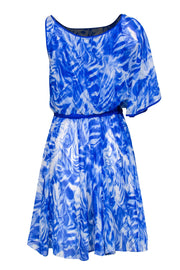 Current Boutique-Cynthia Steffe - Blue & White Marbled Silk One Shoulder Dress Sz 2