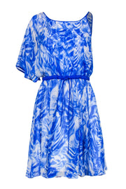 Current Boutique-Cynthia Steffe - Blue & White Marbled Silk One Shoulder Dress Sz 2