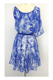 Current Boutique-Cynthia Steffe - Blue & White Silk Asymmetrical Dress Sz 0