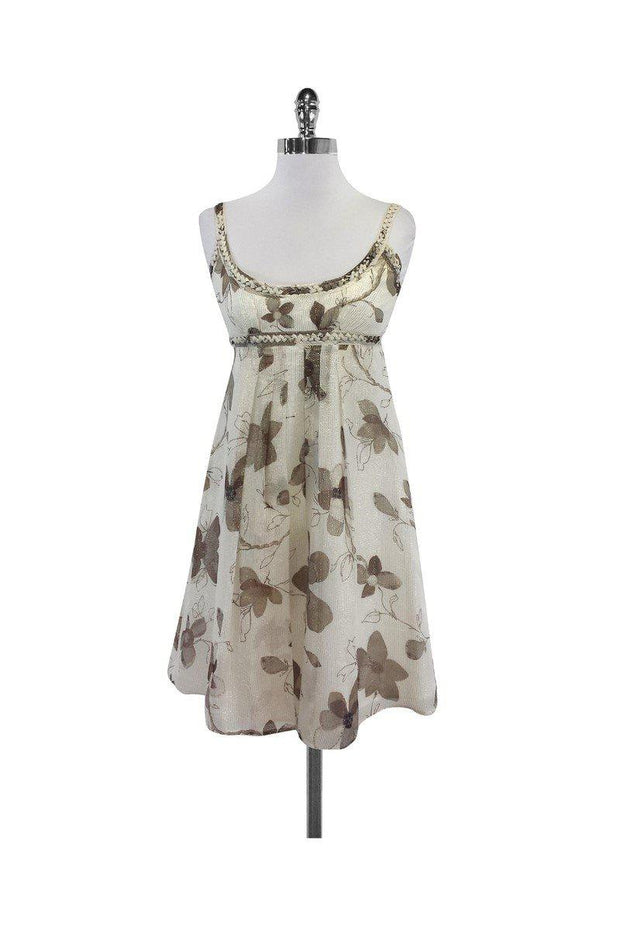 Current Boutique-Cynthia Steffe - Cream & Brown Floral Print Dress Sz 2