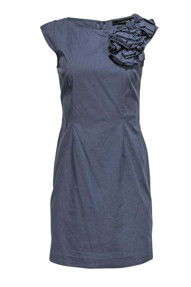 Current Boutique-Cynthia Steffe - Dark Slate Blue Sheath Dress w/ Ruffles Sz 6