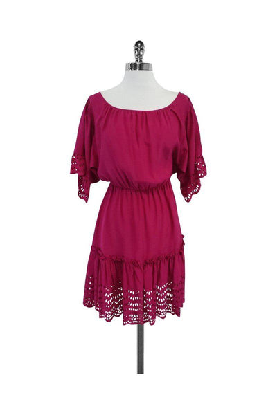Current Boutique-Cynthia Steffe - Fuchsia Burnout Trim Silk Dress Sz 2