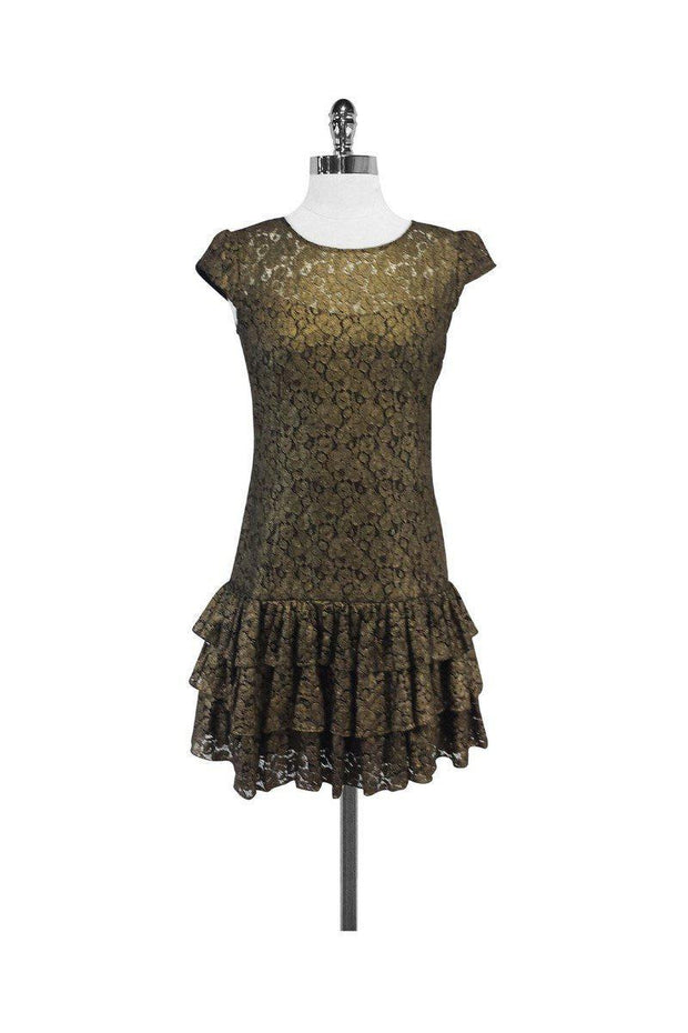 Current Boutique-Cynthia Steffe - Gold & Black Lace Dress Sz 0
