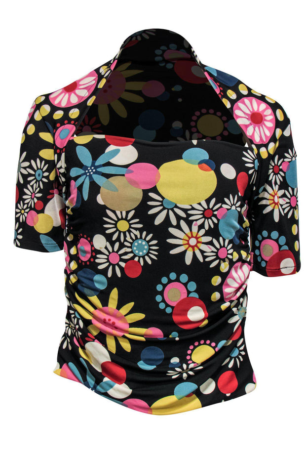 Current Boutique-Cynthia Steffe - Multicolored Floral Print Draped Top Sz L