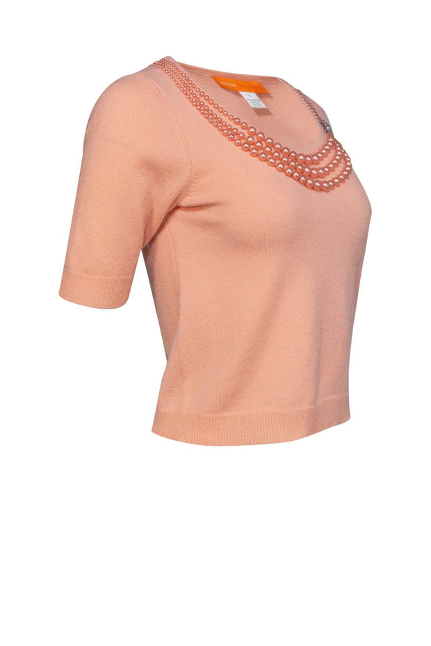 Current Boutique-Cynthia Steffe - Peachy Pink Cashmere Sweater w/ Pearls & Crystals Sz S