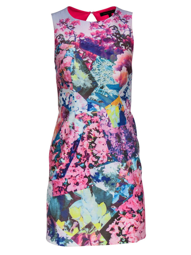 Current Boutique-Cynthia Steffe - Pink & Multicolored Floral Print Sleeveless Sheath Dress Sz 2