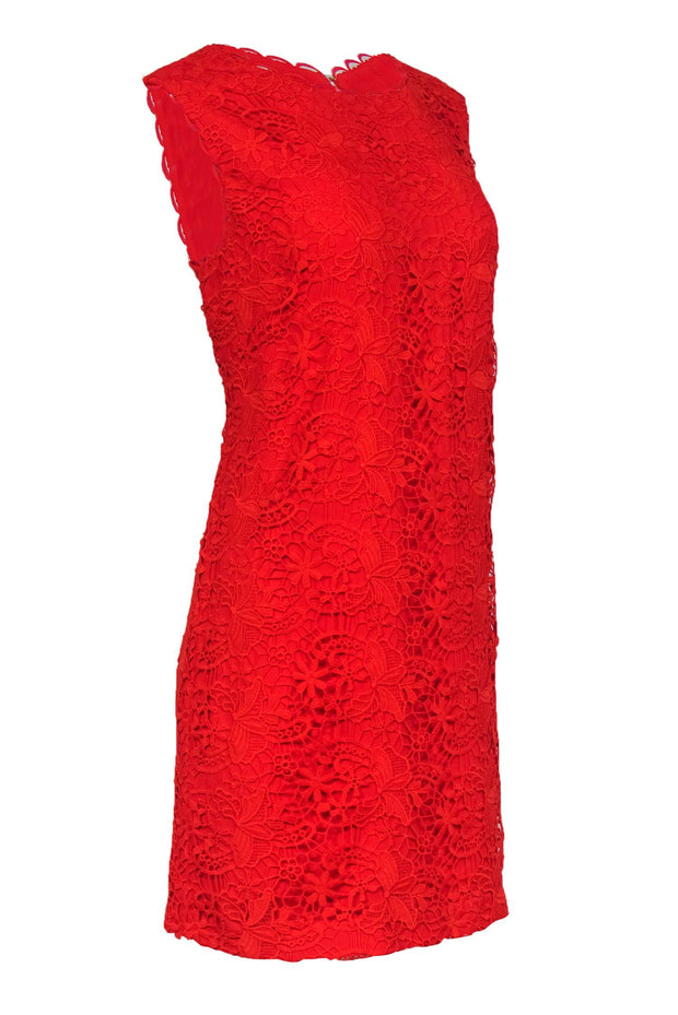 Current Boutique-Cynthia Steffe - Red Crochet Floral Lace Sheath Dress Sz 10