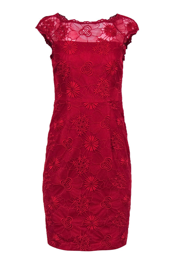 Current Boutique-Cynthia Steffe - Red Lace Cap Sleeve Sheath Dress Sz 2