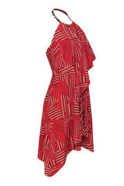 Current Boutique-Cynthia Steffe - Red Printed One-Shoulder Dress w/ Leather Strap Sz 2