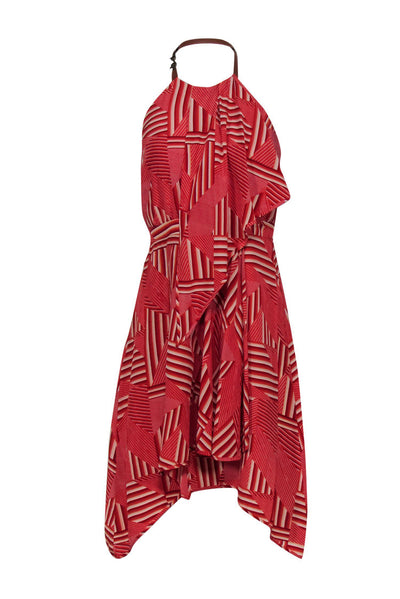 Current Boutique-Cynthia Steffe - Red Printed One-Shoulder Dress w/ Leather Strap Sz 2