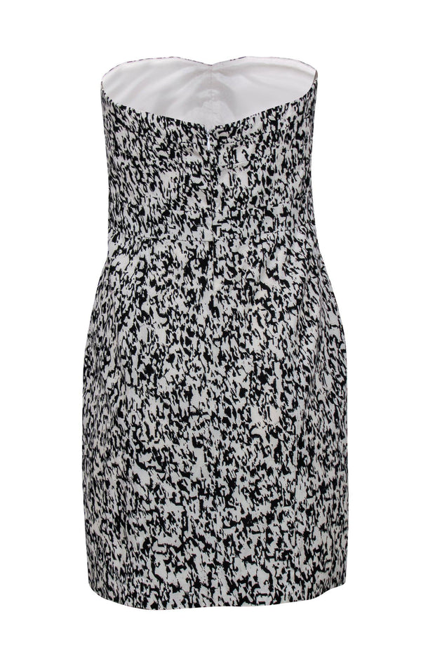 Current Boutique-Cynthia Steffe - White & Black Printed Ruffle Strapless Sheath Dress Sz 6